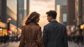 欧美街头时尚街拍情侣逛街背影图片